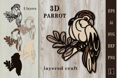 3D parrot. Layered bird craft. SVG