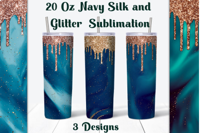 Navy Silk with Gold Glitter Tumbler Sublimation Designs