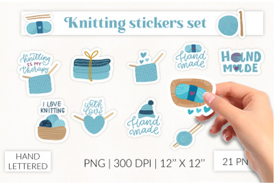 Cozy knitting stickers. Knitting tools stickers