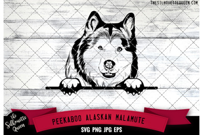 Alaskan Malamute Peek A Boo | Peekaboo | Peeking Dog Face SVG