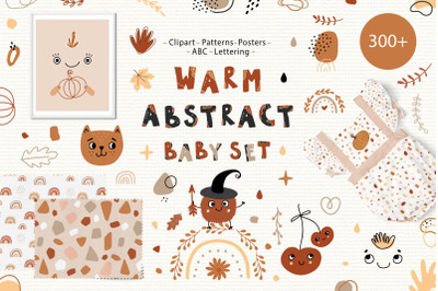 Warm Autumn Abstract Baby animals Set