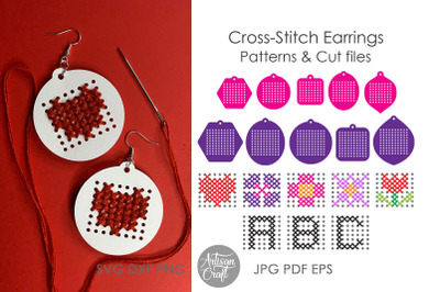 Cross stitch earrings, SVG cut files, cross stitch pattern, laser