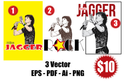 Mike Jagger rollingstones rockstar 3 designs  illustrations &amp; vector