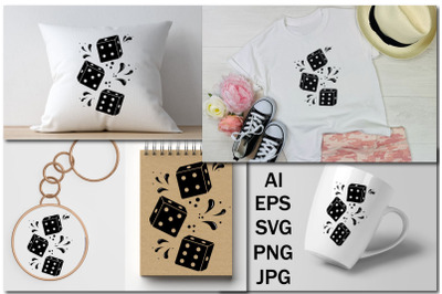 Dice in flight with drops of svg, clipart for print