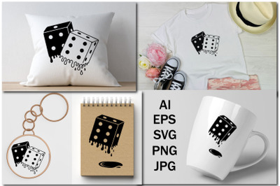 Dice with drops of svg, clipart for print