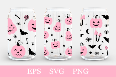 Halloween Can Glass Wrap. Pumpkin Can Glass SVG template