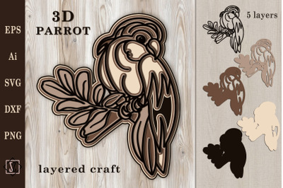 Layered bird craft. 3D parrot.SVG