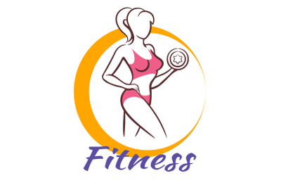 Fitness Logo Active Woman with Dumbbell isolated on white
