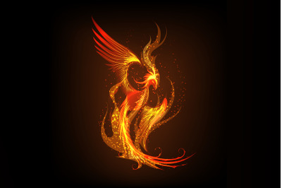Phoenix Rising From the Ashes on Black Background