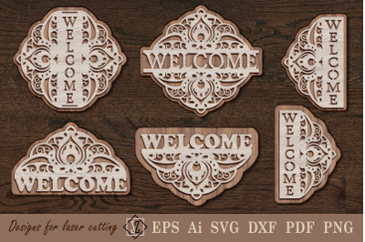 Welcome signs. Designs for laser cutting. SVG