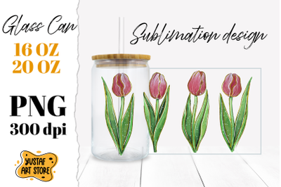 Tulip Flowers Glass Can Sublimation PNG