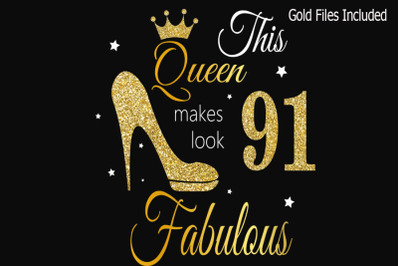 91st birthday svg, Queen Birthday 91st Svg, Gold glitter 91st Birthday