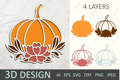 3d layered fall pumpkin, Thanksgiving decor paper cut