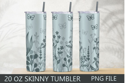 Floral tumbler&2C; 20 oz skinny tumbler wrap with butterfly