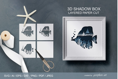 Fish 3D Shadow Box - Layered Papercut - Cutting Files - SVG