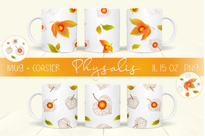 Physalis Mug 15 oz, 11 oz and Coaster design template