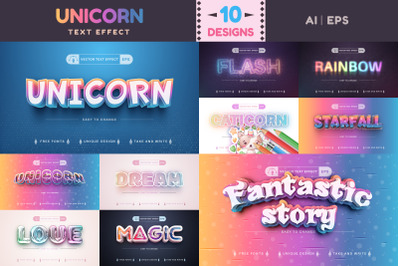 Set 10 Unicorn Editable Text Effects | Font Styles