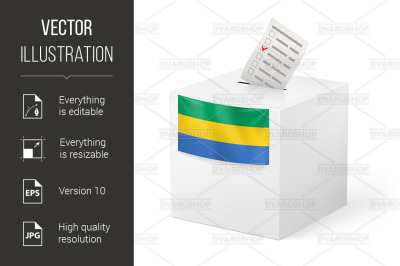 Ballot box with voting paper. Gabonese Republic