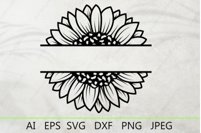 Sunflower split monogram svg&2C; Flower monogram border