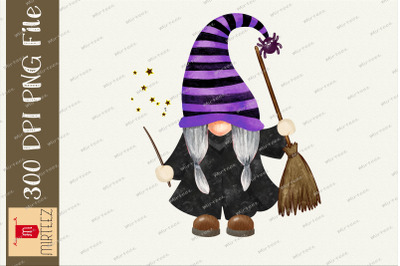 Witch Gnome With Broom Halloween