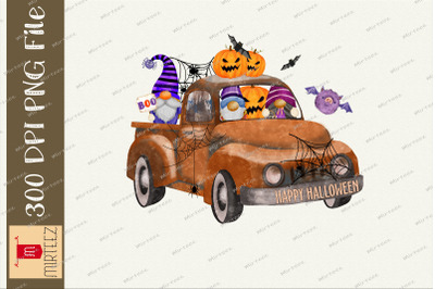 Witch Gnome Truck Halloween Clipart