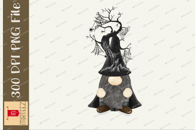 Witch Gnome Magic Tree Halloween Clipart