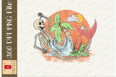 Mermaid Skeleton Retro Tattoo Halloween