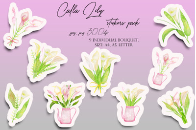 Watercolor Bouquet Calla lily Stickers Pack