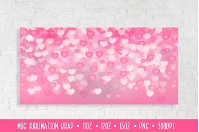 Pink Hearts Mug Sublimation Design Full  Wrap