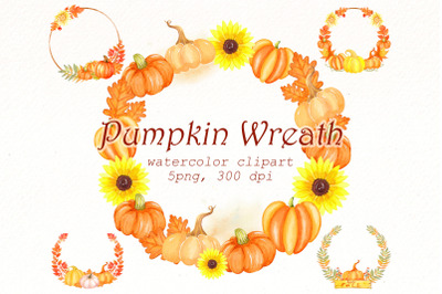 Pumpkin wreath png Bundle | Autumn wreathes watercolor.