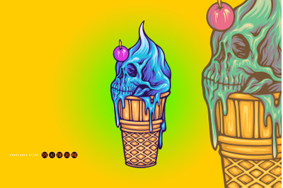 Cute skull ice cream cone illustrations