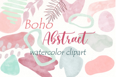 Abstract Shapes watercolor Clipart. Modern Boho png graphics