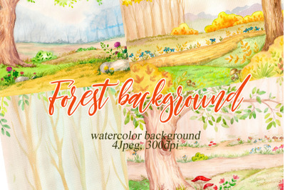 Watercolor Fall, Autumn Landscape Clipart, Forest printable.