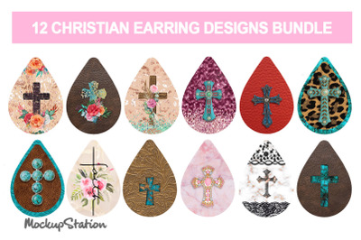 Christian Earring Sublimation Bundle | Cross Design Tear Drop Earrings
