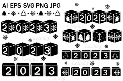 Cubes with the number 2023 svg, Christmas clipart