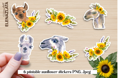 Animals, llamas, sunflower stickers