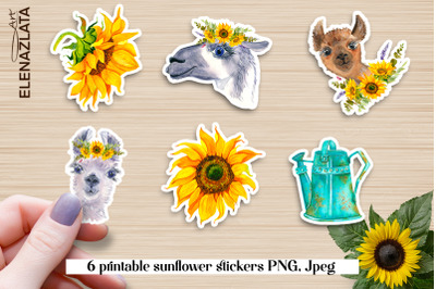 Animals, llamas, sunflower stickers