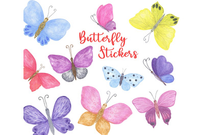 Butterfly Sticker Pack, Watercolor summer butterfly planner stickers