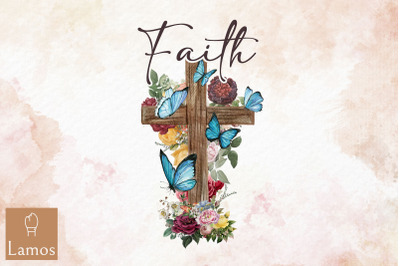 Faith Cross Butterfly Flower Design