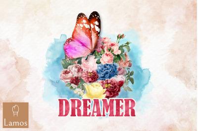 Dreamer Retro Butterfly Flower Design