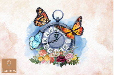 Butterfly With Timer Watch Floral Design