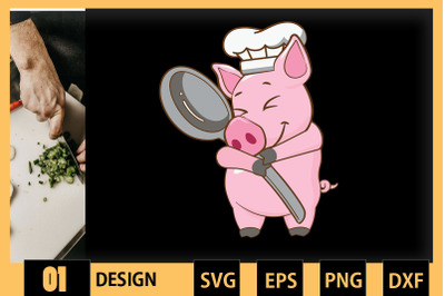 Funny Cute Pig Chef With a Pan