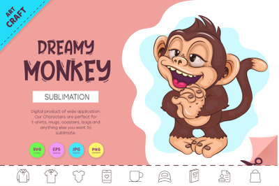 Dreamy Cartoon Monkey. Crafting, Sublimation.