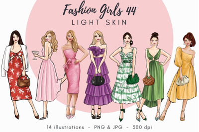 Fashion Girls 44 - Light Skin Watercolor Fashion Clipart