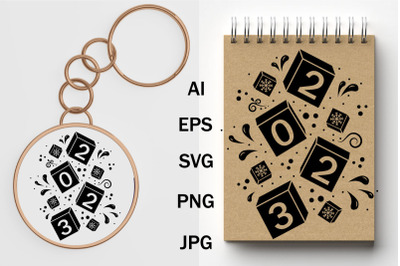 New Year 2023 SVG pattern, Christmas clipart, mandala