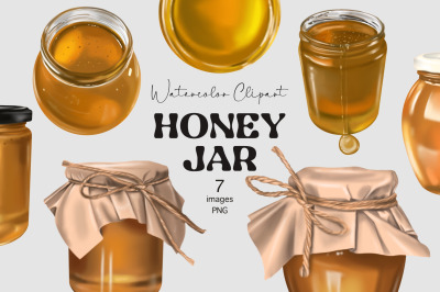 Honey Jar Watercolor clipart PNG, honey pot, Summer farm
