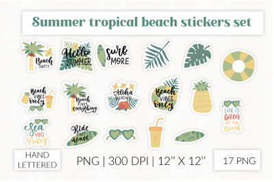 Summer Beach Quotes Stickers Bundle. Summer Stickers set