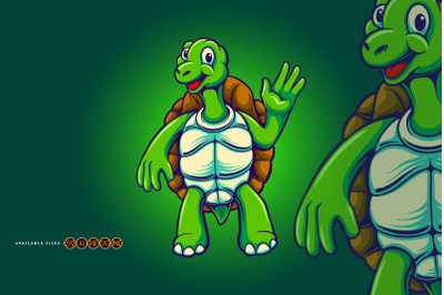 Funny sea turtle cartoon mascot illustrations