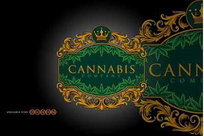 Luxury frame vintage cannabis flourish illustrations