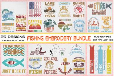 Fishing Lovers Embroidery Bundle 25 Designs, Fishing Lover Fisherman